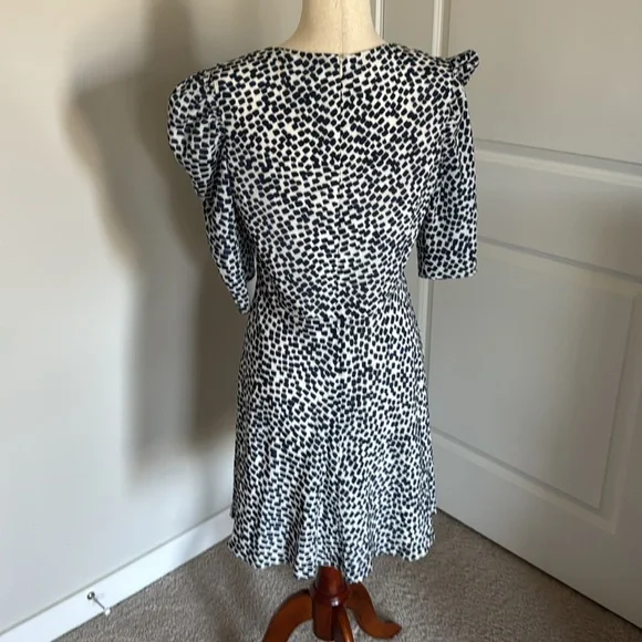 Saloni Colette Silk Crepe De Chine Navy Painterly Mini Dress Women’s US 10 - Picture 5 of 11